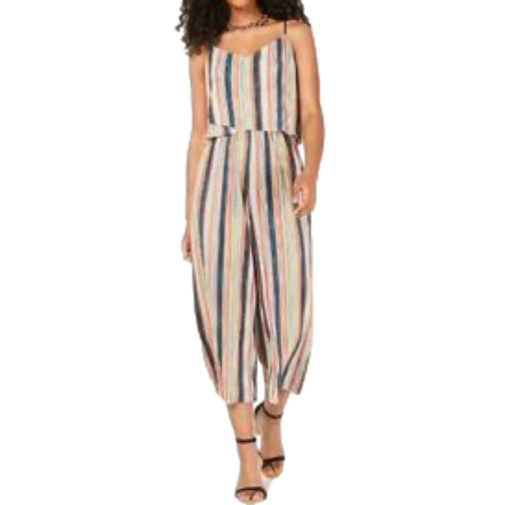 BEBOP Women’s XS Striped Spaghetti Strap V-neck cropped jumpsuit NWT